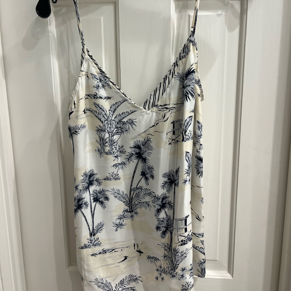 Tropical Print Spaghetti Strap silk Top